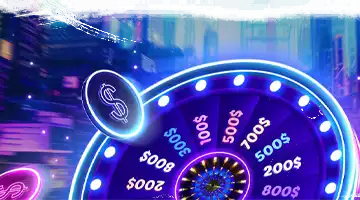 Image of a roulette wheel with highlighted prize amounts, symbolizing Vulkan Platinum Internet-casino's bonus game with a wheel of fortune.